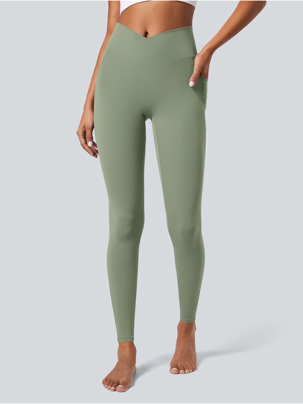 NWT High-Waist Crossover Green Aspargus Leggings